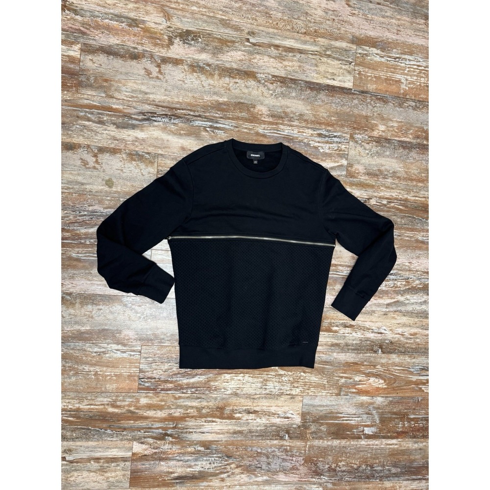 Mens Diesel Black Zipper Front Pouch Sweater Size XL Pullover Sweat Shirt